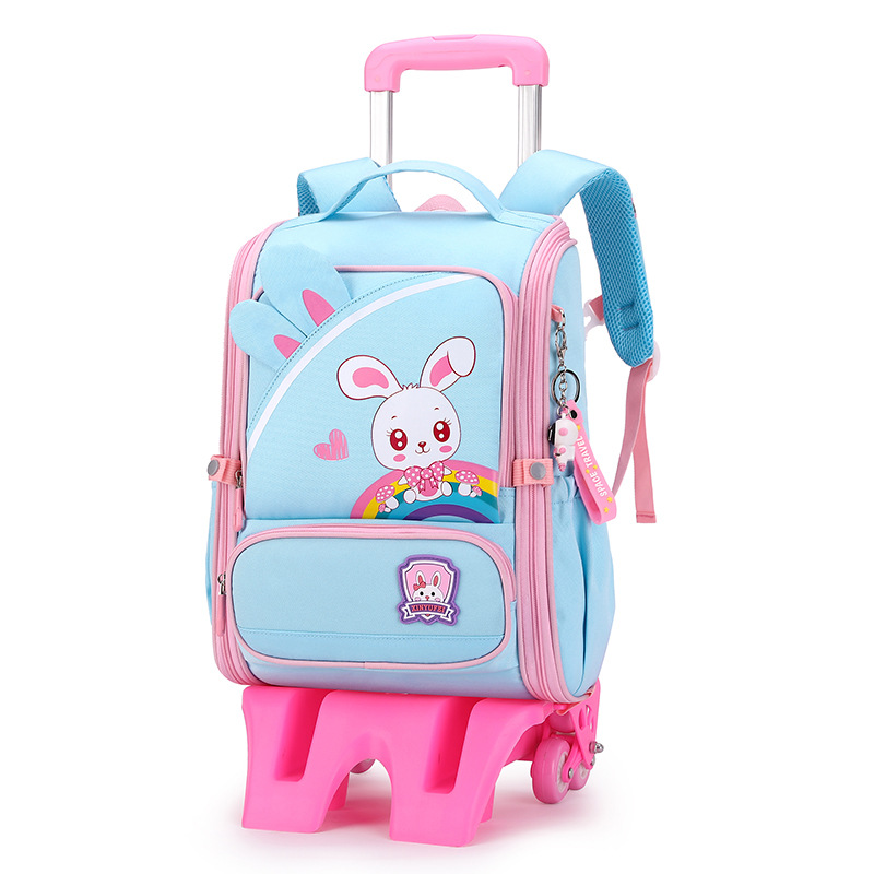 Mochila escolar con barra de tracción transfronteriza estudiantes de grado 2-45 niños y niñas de gran capacidad dibujos animados lindo subir escaleras de doble propósito hombros