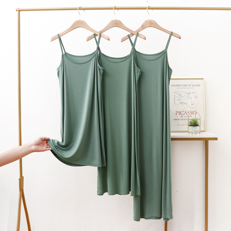 Modal Strap Large Size Sleeveless Dress Women's Summer Inner Base Black Vest Mid-length Dress Spring and Autumn Long Dress