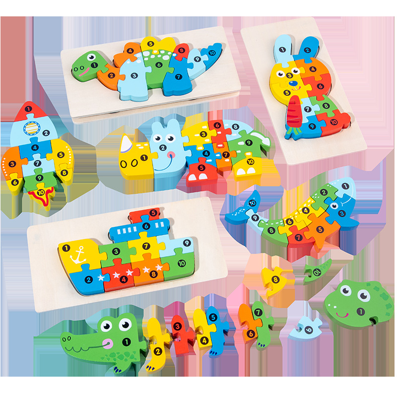 Tráfico animal, rompecabezas cognitivo, desarrollo intelectual del bebé, bloques de construcción, juguetes, niños de madera, educación temprana, rompecabezas tridimensional