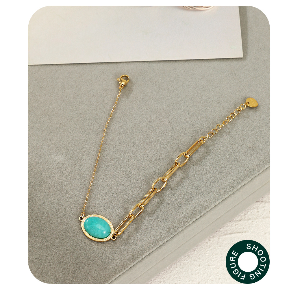 Simple Style Oval Stainless Steel Inlay Natural Stone Bracelets 1 Piece