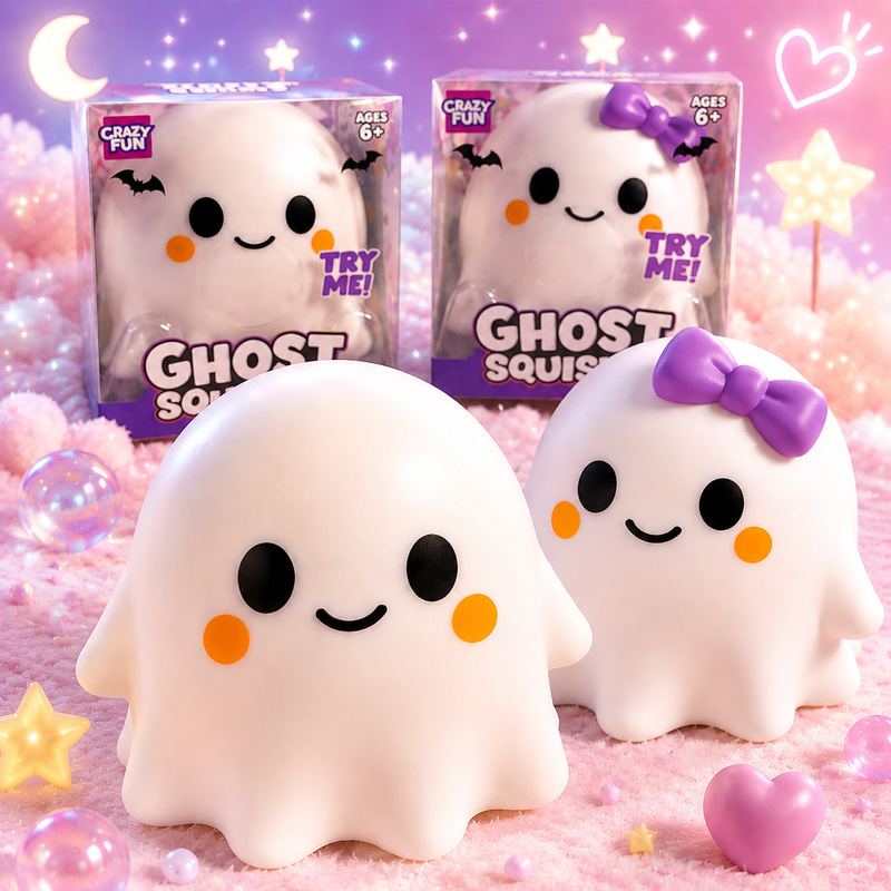 New cross-border hit: Cute white ghost squishy toy in a purple bow gift box, large size New cross-border hit: Cute white ghost squishy toy in a purple bow gift box, large size