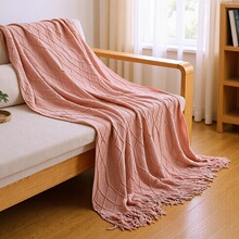 日韩简约风纯色流苏沙发毯 办公室午睡毯腈纶盖毯民宿酒店床尾毯