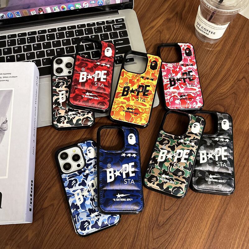 Suitable for iPhone16 mobile phone case cotton leather down jacket 14PM cross-border foreign trade 13 lovers camouflage ape head