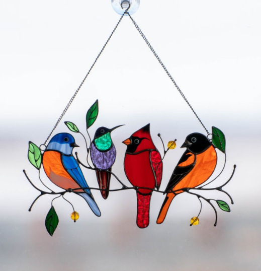 Amazon Oil dripping Seven bird Pendant New Multi bird Pendant Painted Window Decoration Alloy Bird Pendant