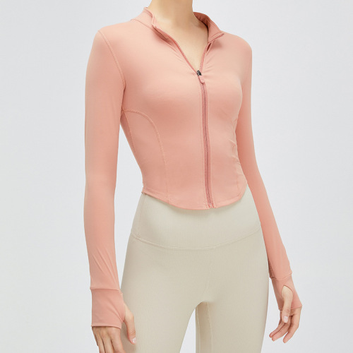Autumn and winter cross-border short sports coat for women, naked feeling, quick-drying, slimming, body shaping, running fitness wear, zipper yoga top
