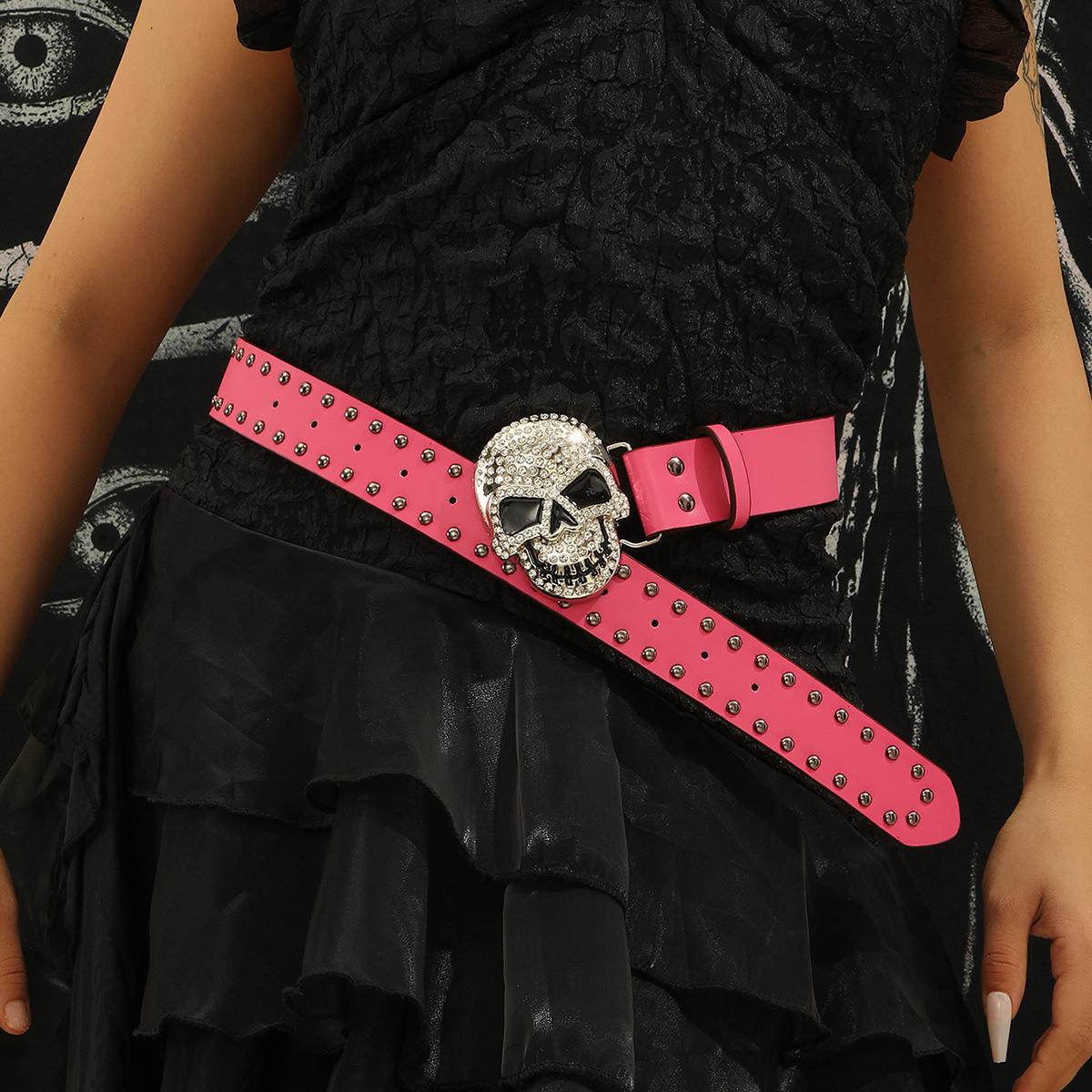 Hip-Hop Punk Skull Pu Leather Alloy Inlay Rhinestones Unisex Leather Belts display picture 1