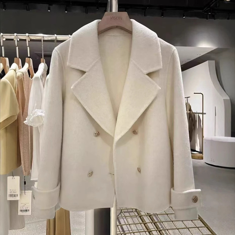 2025 New Autumn and Winter Classy Wool Cashmere Double-Sided Outwear Korean Casual Short Woolen Outwear for Women