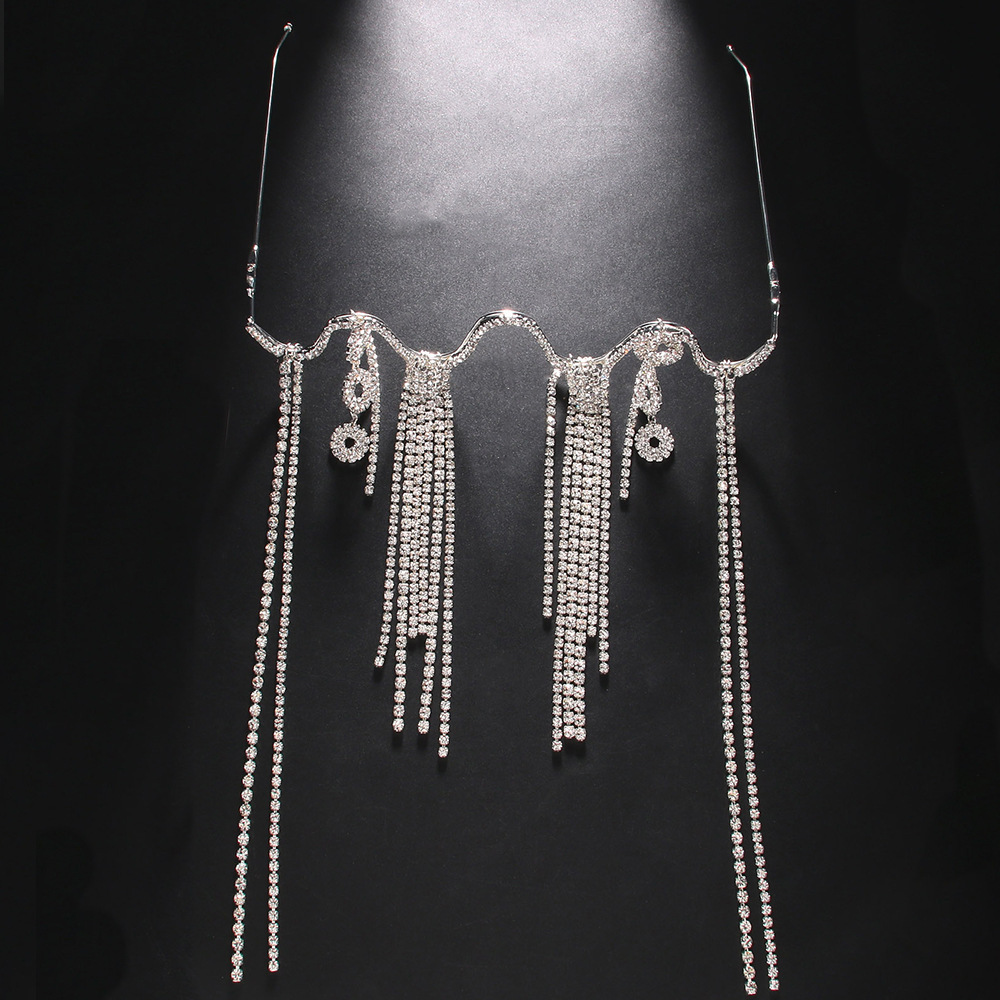 Nuevo brillante rhinestone gafas Marco europeo y americano personalidad hip hop estilo borla gafas marco pasarela accesorios ojo marco