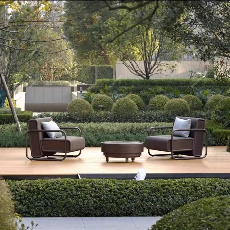 Sofá de cuero al aire libre patio villa jardín al aire libre impermeable sofá de ocio al aire libre combinación de muebles asiento