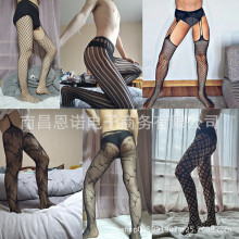 跨境男士性感情趣渔网袜连体开裆袜镂空诱惑一件代发