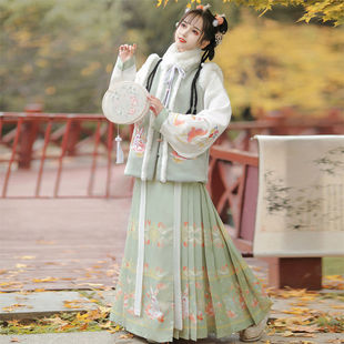 Spring 2025 New Original Ming-made Hanfu Women's Autumn and Winter Horse-faced Skirt Daily Full Set of National Style Elements