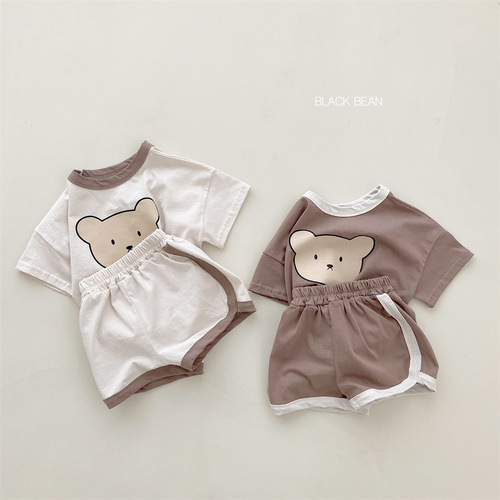 Summer baby Korean version 0-4 year old baby set going out ins male and female baby home clothes pure cotton breathable two-piece set