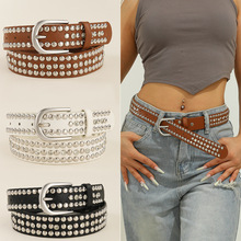 欧美时尚潮流朋克风铆钉水钻合金针扣女士休闲腰带皮带金属扣