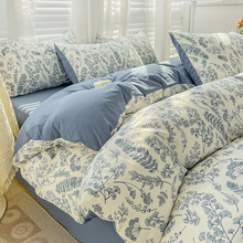 母婴级A类水洗棉麻四件套复古碎花风双层纱床上用品学生宿舍3件套