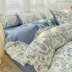 母嬰級A類水洗棉麻四件套復古碎花風雙層紗全棉床上用品宿舍3件套