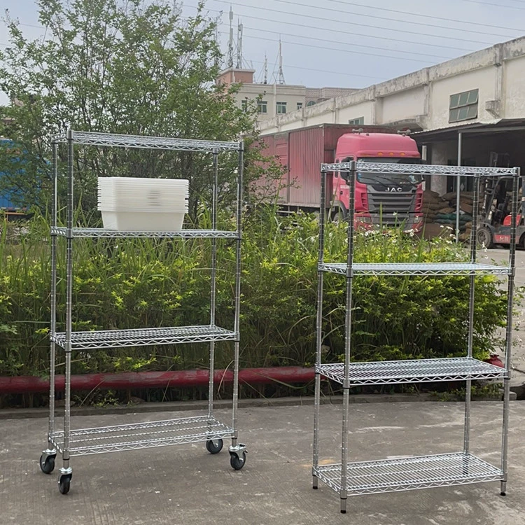 Полка из нержавеющей стали с покрытием сетки для перемещения с колесами рамка для хранения материалов для мастерской сетки провода хромированные полки полки
