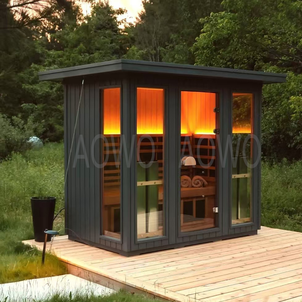 Leña club al aire libre salón de belleza salón de salud canadiense sauna de abeto de madera y plástico falda seca y húmeda sala de ondas de vapor