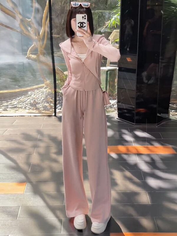 Plus Size Spring and Autum Fashionable and Slim Two-Piece Women's Hooded Sweatshirt Casual Sports Suit for Fat mm Plus Size Spring and Autum Fashionable and Slim Two-Piece Women's Hooded Sweatshirt Casual Sports Suit for Fat mm