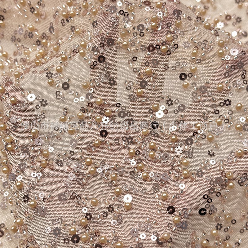 Moda ligera de lujo vestido de cena tela de moda de encaje elástico tela de cuentas mixtas comercio exterior transfronterizo