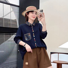 2025秋新款 日系森女学院风口袋贴布宽松棉长袖刺绣衬衫女上衣
