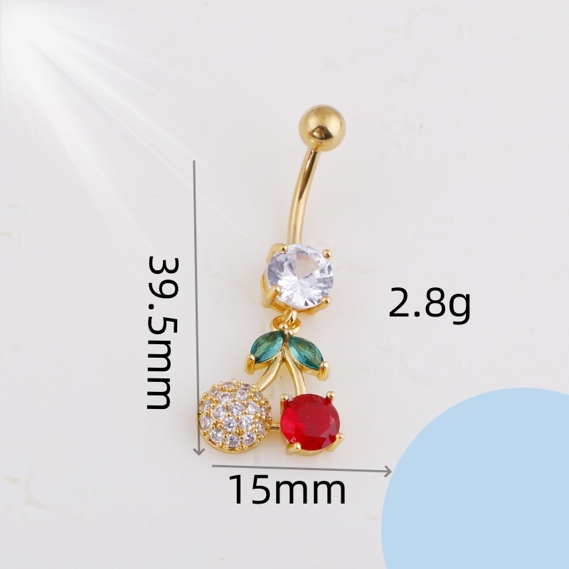 European American Copper Inlaid Zircon Colorful Fruit Collection Navel Ring Stainless Steel Belly Button Piercing detail image 19