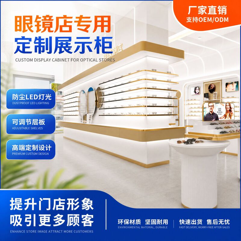 Custom display cabinet for glasses shop dust-proof LED light adjustable laminate factory direct support OEM
