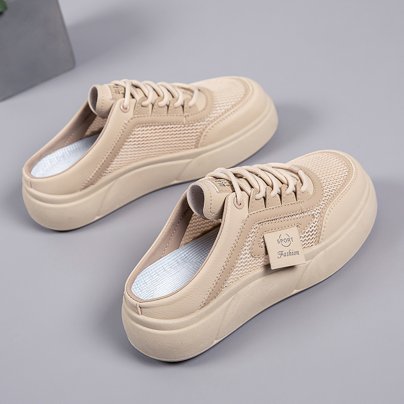 White Breathable Mesh Slip-on Mules For Women With Thick Sole_voghion.com