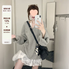 CallmeEa【暖心coco】30羊毛V领宽松大毛衣女2024年秋针织衫