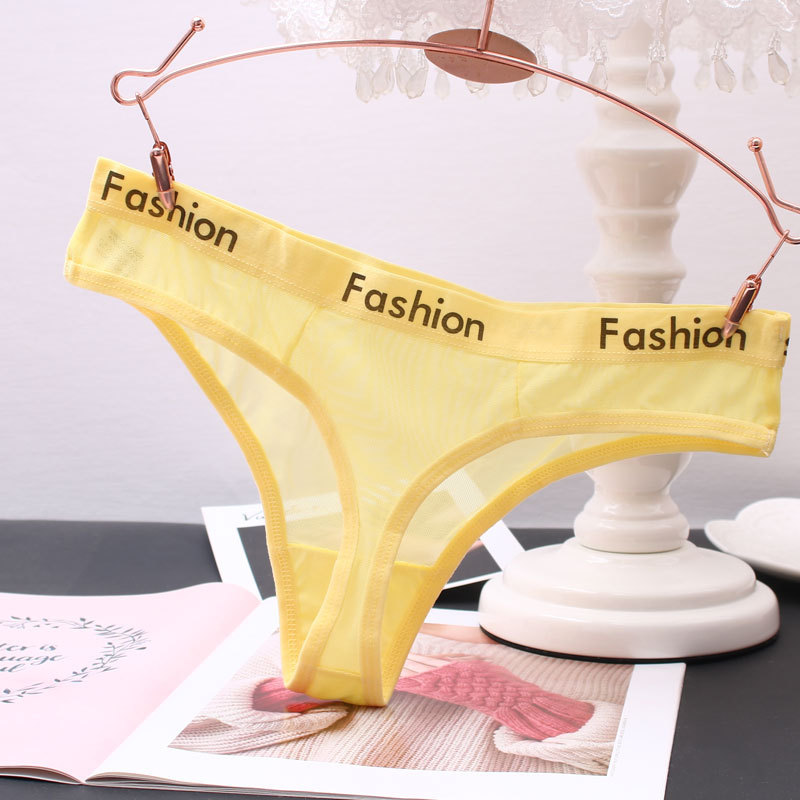 Letter Lace Sexy Thong Women's Sexy Japanese Mesh Breathable Seamless Low Waist Temptation Thin Cotton Crotch Trousers