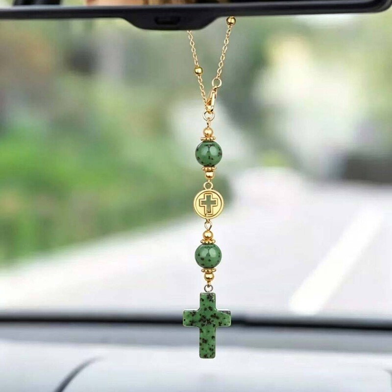 Cross-Border Car Pendant Pink Crystal Yellow Tiger Eye Hollow Cross Sun Gold Chain Pendant Pink Crystal Cross Pendant