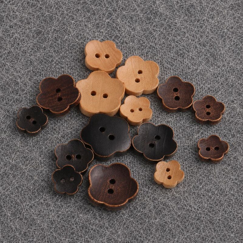 Wholesale Concave Plum Blossom-Shaped Two-Hole Hand-Sewn Buttons for Shirts, Knitwear, Baby Clothing, High-End Wooden Buttons