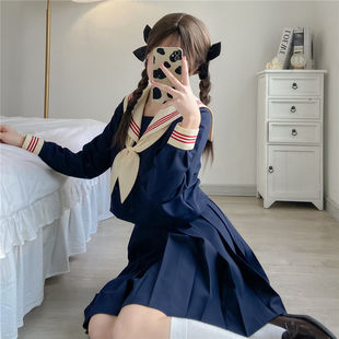 Original JK Uniform suit Genuine Japanese Intermediate Suit Basic Cyan JK sailor Suit Pleated Skirt suit Women