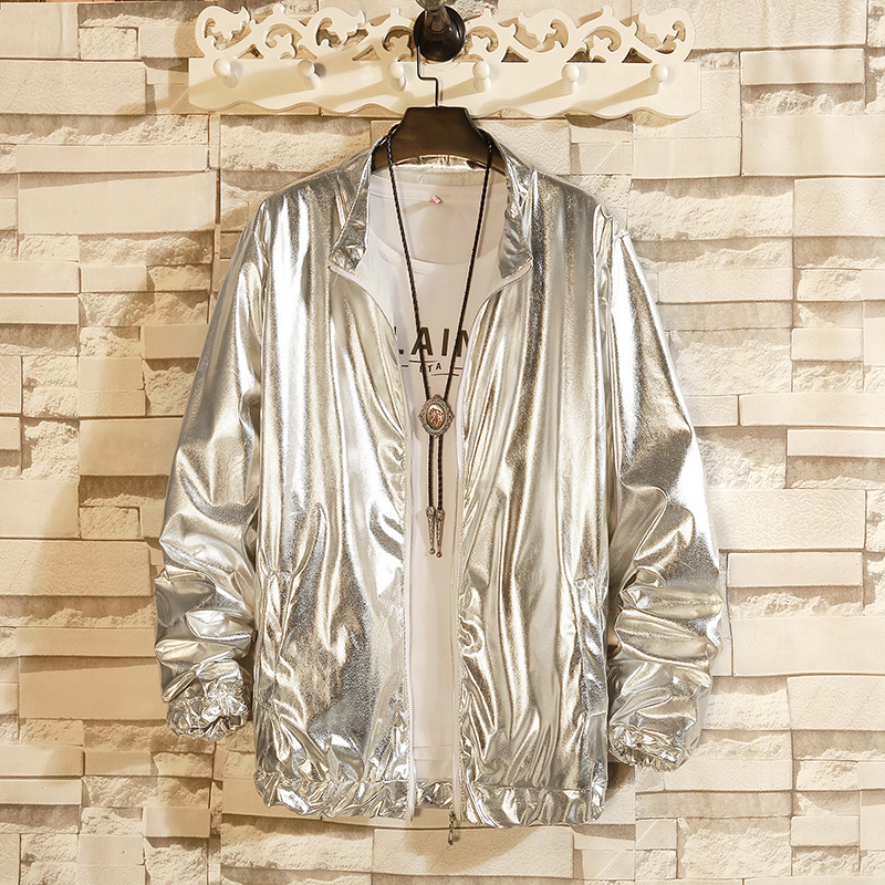 Foreign Trade Bright Jacket Men's Gold and Silver Dance Clothing Performance Clothing Student Performance Clothing Song and Dance Club Nightclub Jacket Zipper