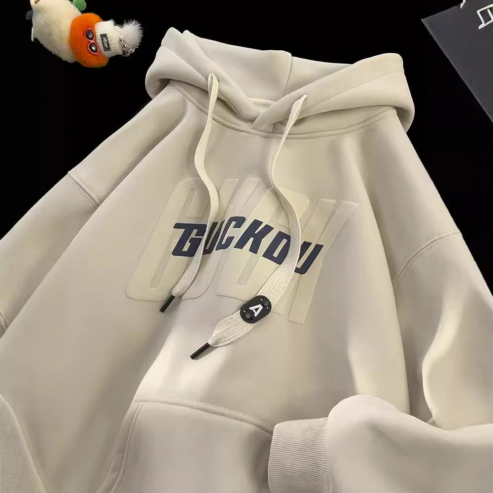 헤비 스티프 후드 스웨트셔츠 남성 봄 가을 미국 트렌디 브랜드 청소년 가을 겨울 와인 레드 플러스 벨벳 후드 재킷