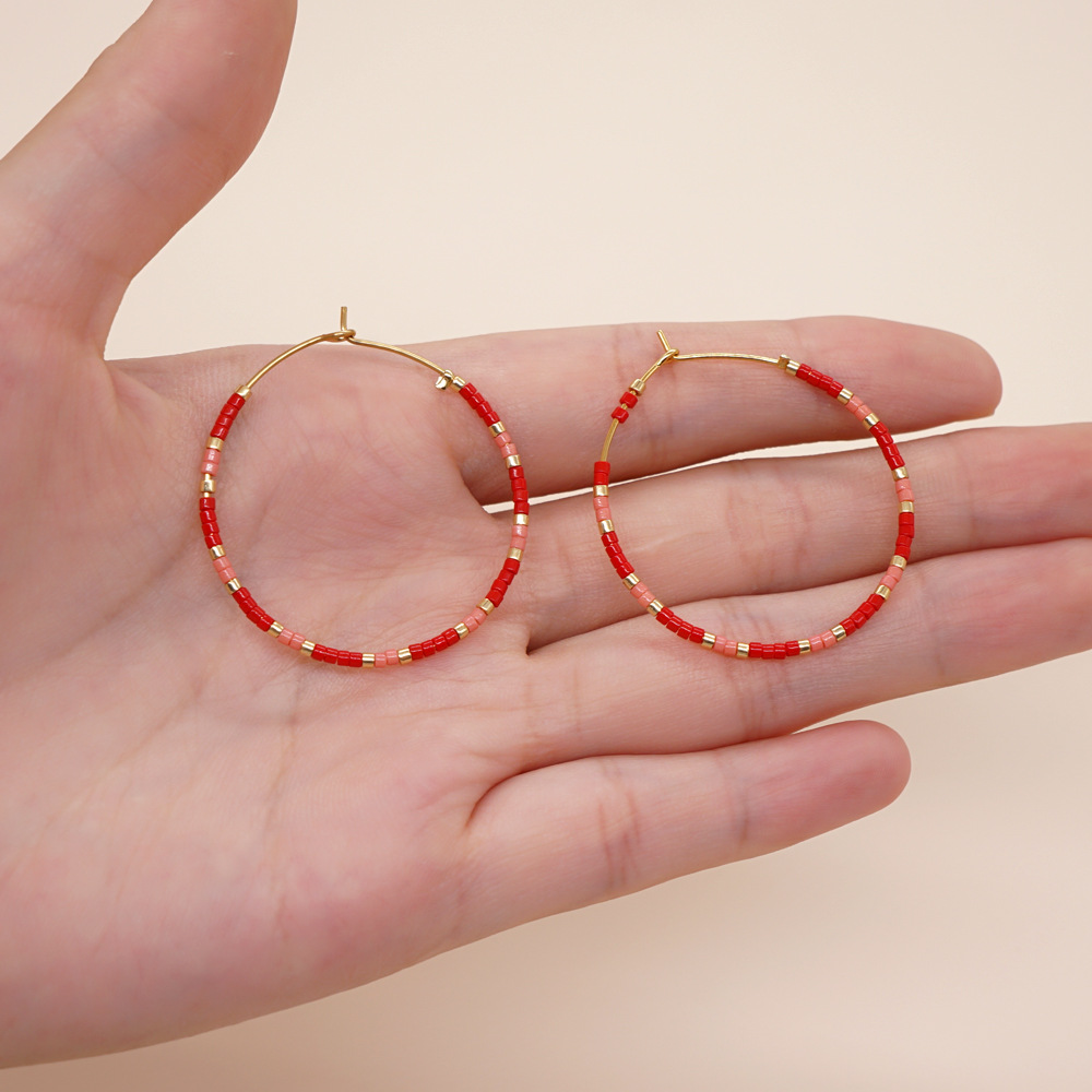 1 Pair Bohemian Round Beaded Womenu0027S Hoop Earrings