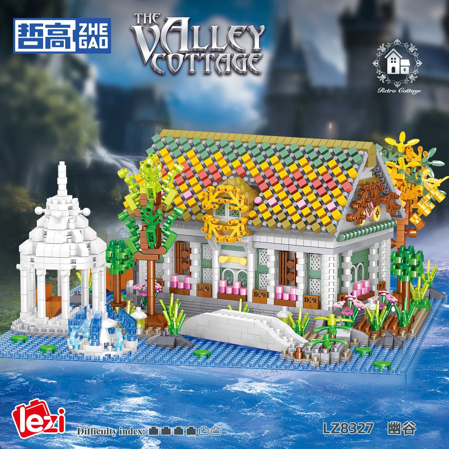Zhegao Lezi granulares de microdiamantes 8327 creativos de la cabaña de la calle de bloques de construcción para niños modelo de ensamblaje juguetes