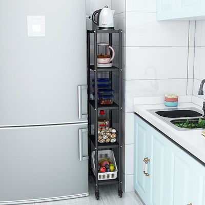 不锈钢厨房夹缝置物架落地多层带轮可移动冰箱缝隙窄款收纳柜小型|ru
