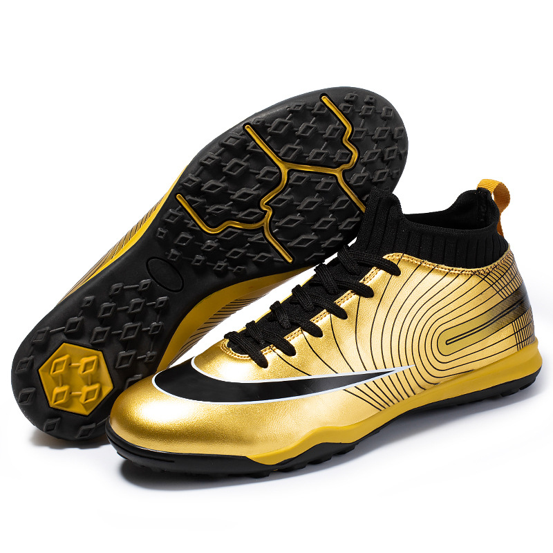 Local tyrant gold ag spike tf football shoes men's new high-top leather foot sports training shoes youth game football_voghion.com