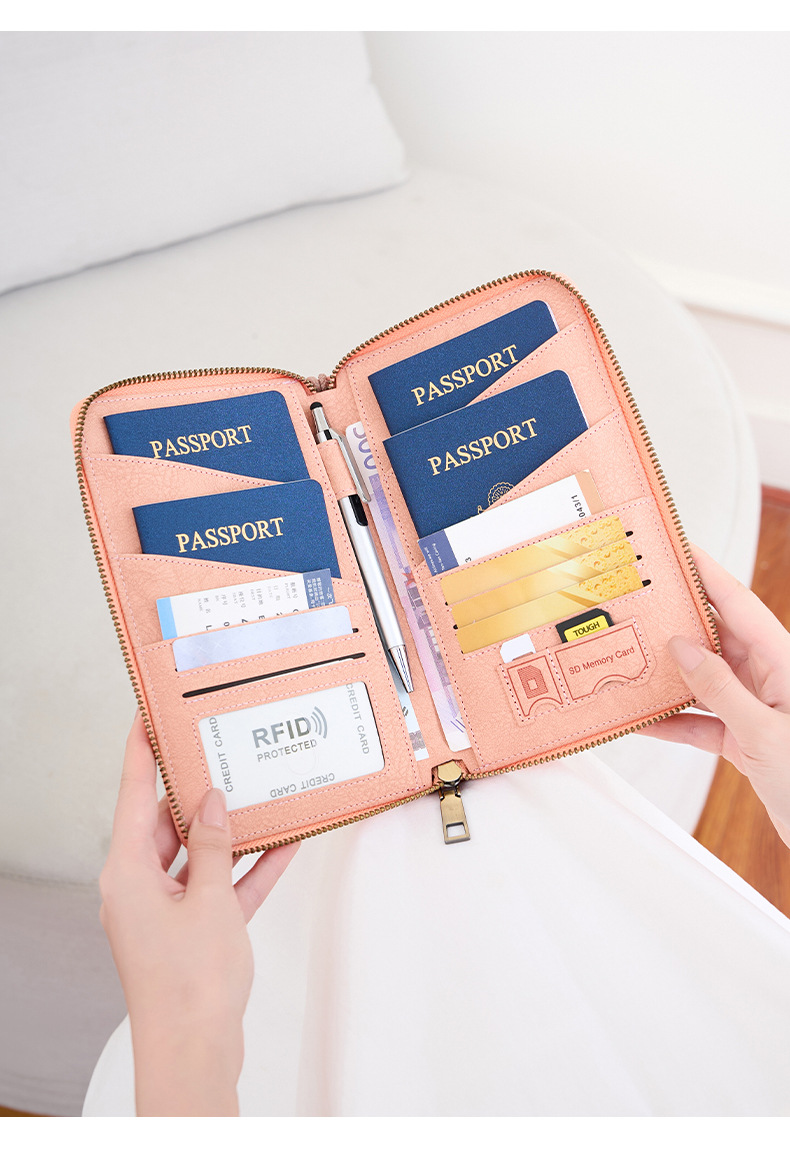 Cross-border new RFID anti-magnetic passport bag long zipper passport holder multifunctional travel ticket storage document bag