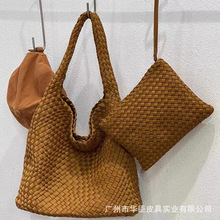 潜水料亚马逊手工编织托特包大容量子母包跨境风潮柔软手提包