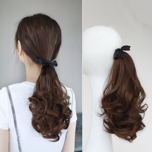 Wig ponytail for women with long curly hair, strappy pear blossom fake ponytail, big wave realistic mid-length short wig