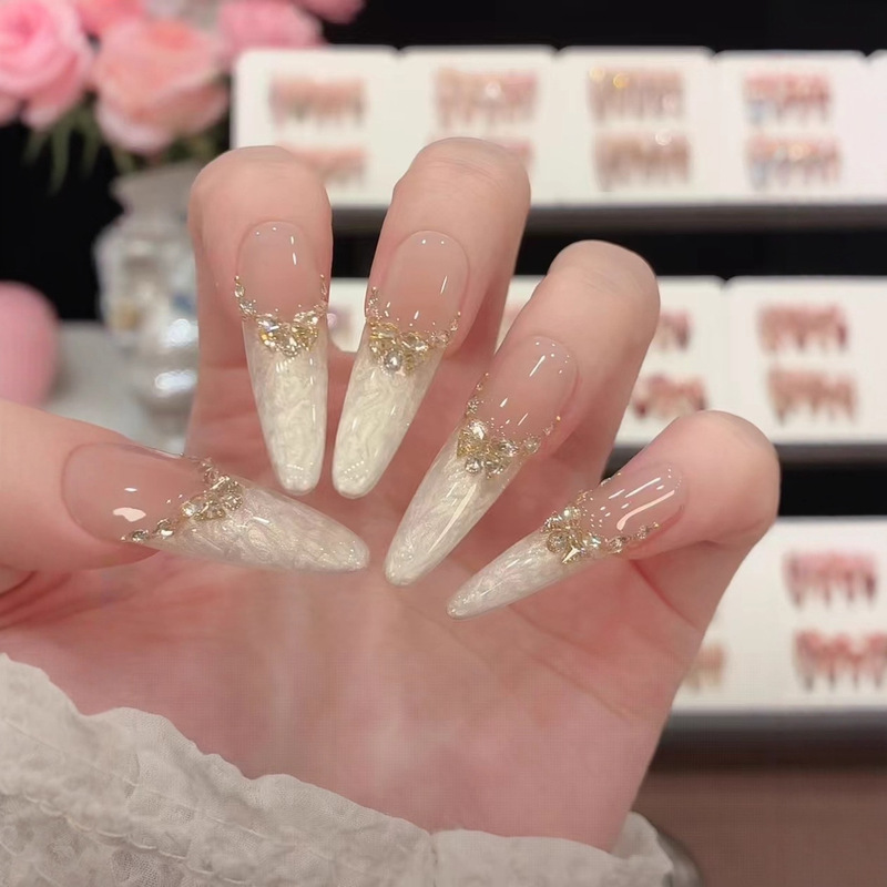 Handmade Wearable Mother-Of-Pearl Threaded Zircon Blush Whitening Phototherapy Nails High-End Minimalist Style Light Luxury Nail Art Stickers Handmade Wearable Mother-Of-Pearl Threaded Zircon Blush Whitening Phototherapy Nails High-End Minimalist Style Light Luxury Nail Art Stickers