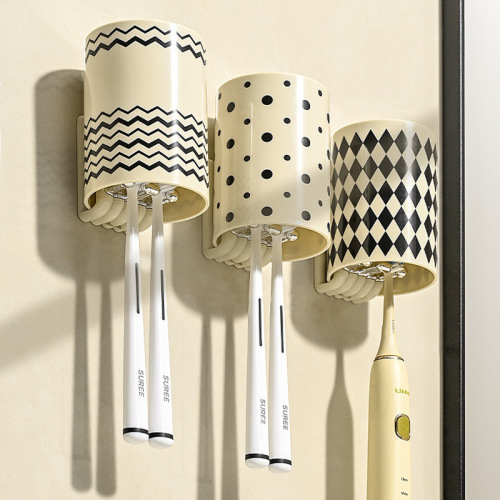 Light luxury couple's mouthwash cup set, wall-mounted toothbrush cup, family of three toothbrush cups, punch-free storage rack