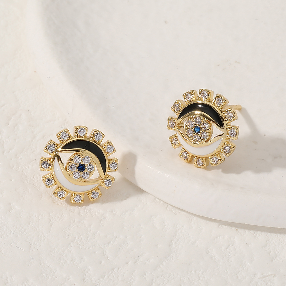 Ethnic Style Geometric Devilu0027S Eye Copper Ear Studs Inlay Zircon Copper Earrings