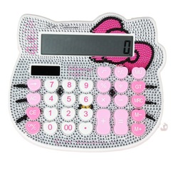 Cat Eared Crystal with Drilled Butterfly Bow Pink Cute Cartoon Diamond Studded Calculator with Drilled Solar Voice Computer