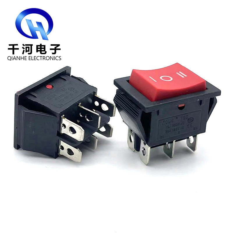 船型开关KCD4 六脚三挡翘板开关16A电源 翘板 3档6脚 实心红