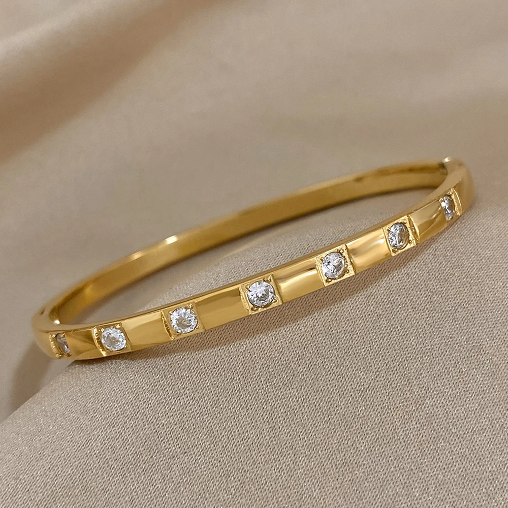 Bangle Classification Titanium Steel Chain Material Simple Style Solid Color Titanium Steel Zircon Bangle In Bulk