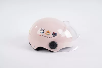 Motosiklet kaskı (dəbilqə) Cartoon Three-Character New National Standard - pink-transparent-short-lens-3c-certification