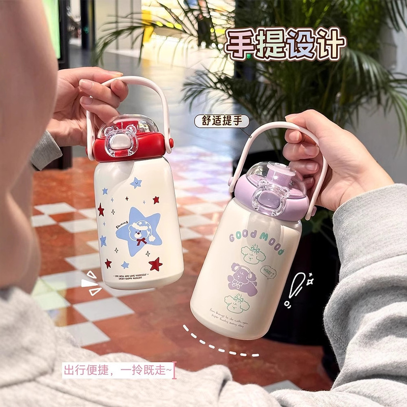 見た目の良い女性向けの新しい漫画魔法瓶カップ、学生向けのかわいいウォーターカップ、大容量のポータブルストローケトル、ポータブルカップ|undefined