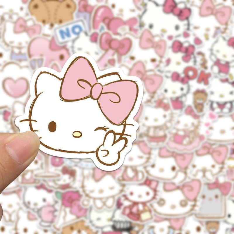 100张粉色Hello Kitty贴纸凯蒂猫KT猫可爱手账手机壳水杯防水贴画|undefined